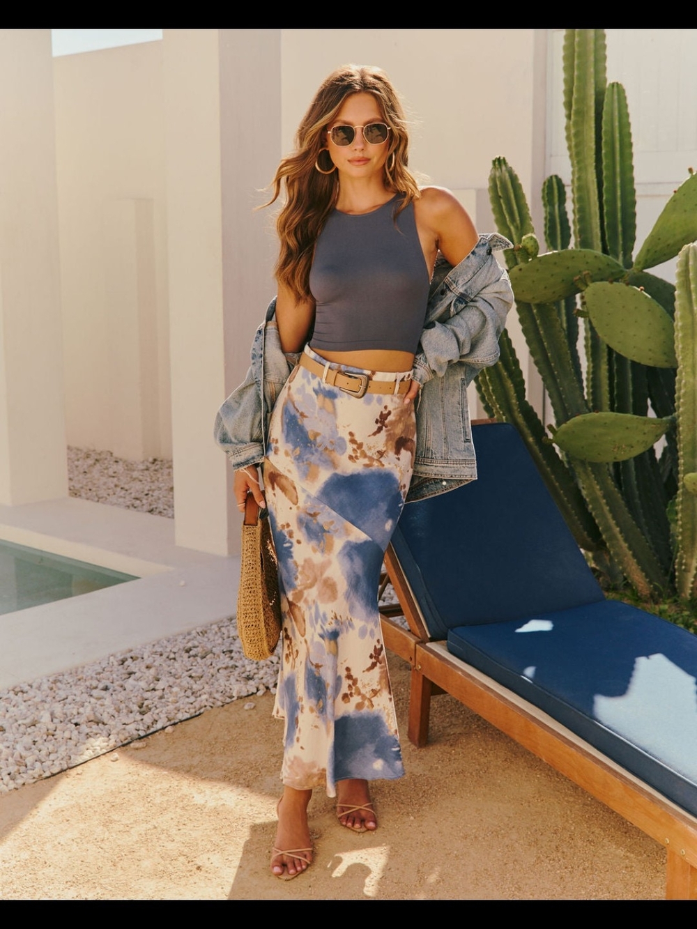 Vici Tie-Dye Blue and Brown Maxi Skirt